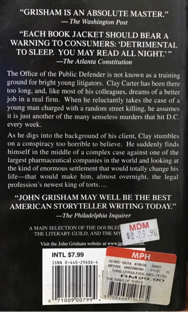 King Of Torts, The - John Grisham (Bantam Dell - Paperback) book collectible [Barcode 9780440296065] - Main Image 2