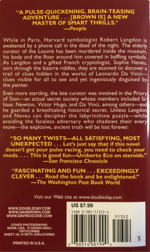 The da Vinci Code - Dan Brown (Doubleday - Paperback) book collectible [Barcode 9780385513227] - Main Image 2