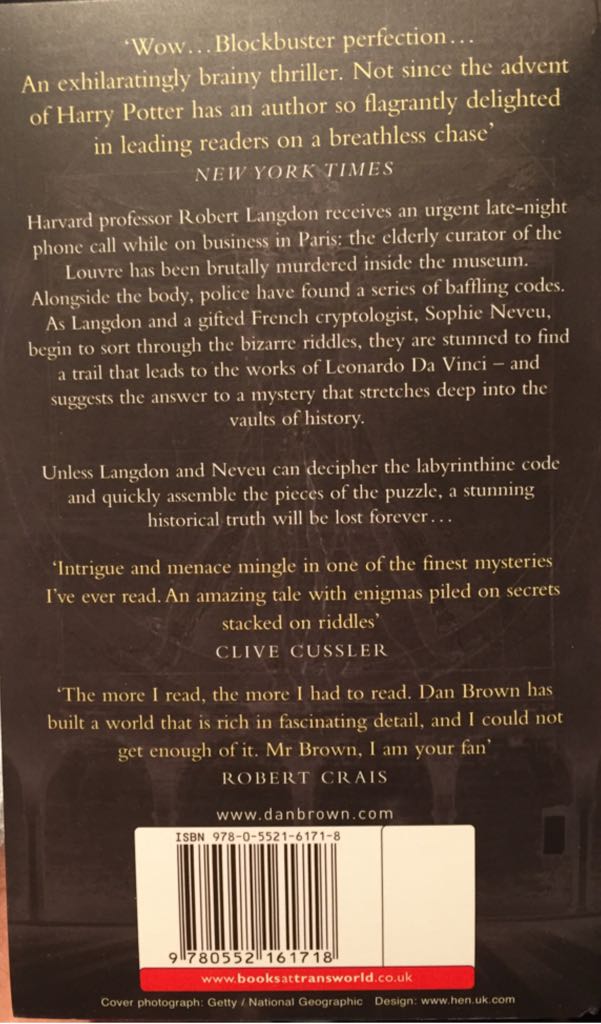 The Da Vinci Code - Dan Brown (Corgi Books - Paperback) book collectible [Barcode 9780552161718] - Main Image 2
