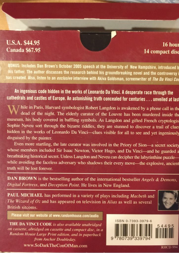 The Da Vinci Code: Unabridged - Dan Brown (Audiobook) book collectible [Barcode 9780739339794] - Main Image 2