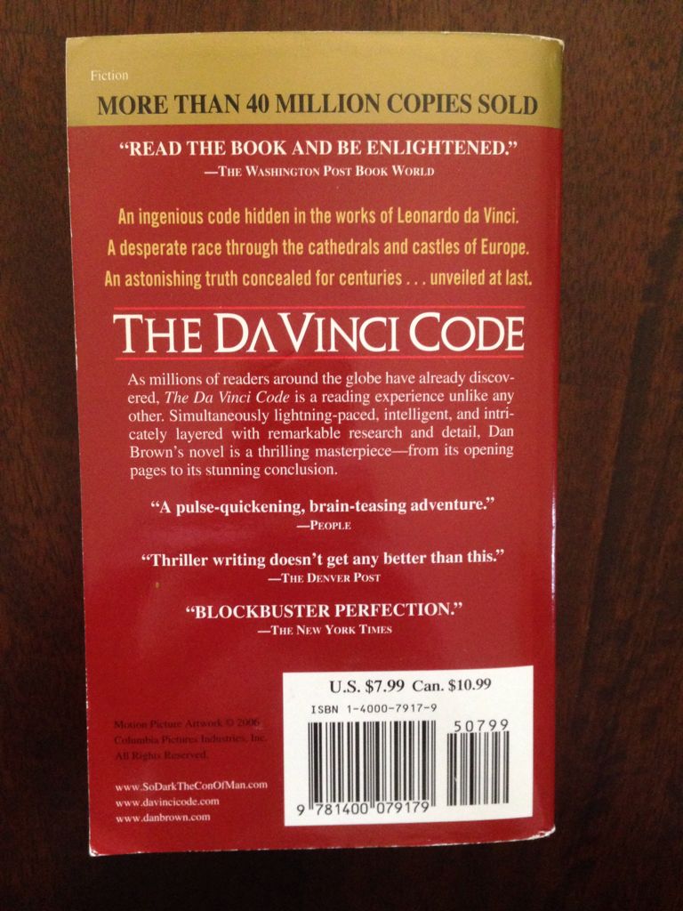 The Da Vinci Code - Dan Brown (Anchor Books - Paperback) book collectible [Barcode 9781400079179] - Main Image 2