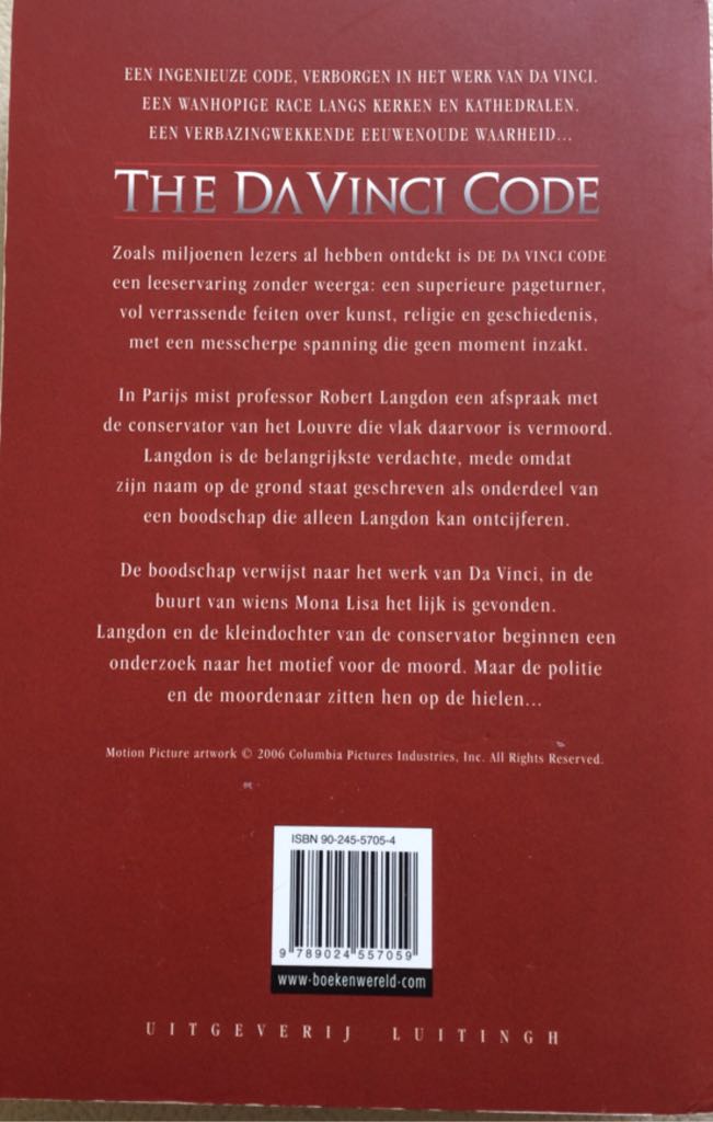 The Da Vinci Code - Dan Brown (Luithing-Sijthoff - Paperback) book collectible [Barcode 9789024557059] - Main Image 2