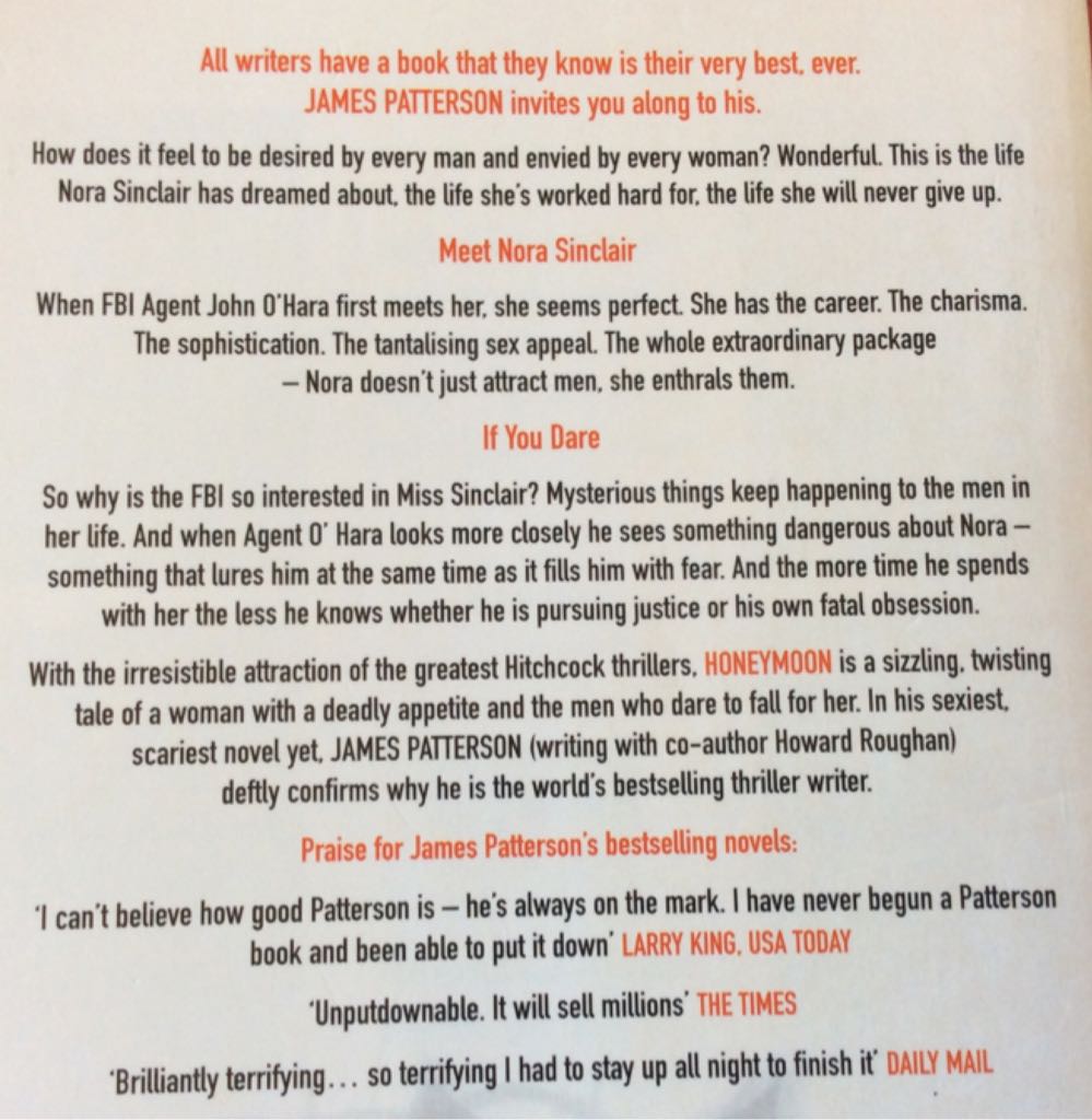 Honeymoon - James Patterson (Flat - Ricky & Neil - Hardcover) book collectible [Barcode 0446613371] - Main Image 2