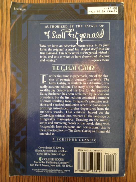 FSF: The Great Gatsby - F. Scott Fitzgerald (Charles Scribner’s Sons - Paperback) book collectible [Barcode 9780020198819] - Main Image 2