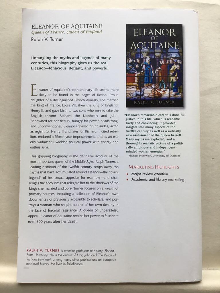 Eleanor of Aquitaine - Ralph V. Turner (Yale UP - Hardcover) book collectible [Barcode 9780300119114] - Main Image 2