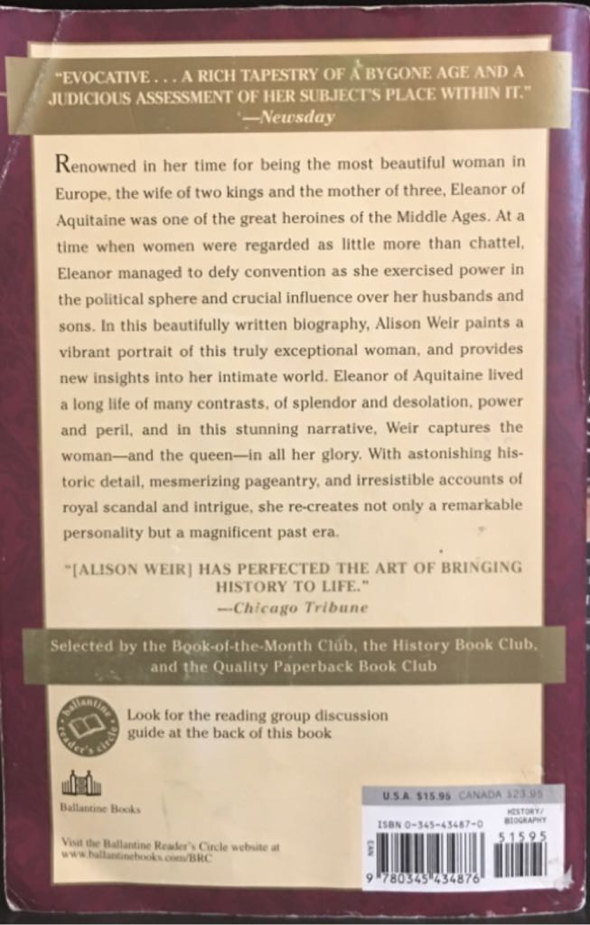 Eleanor of Aquitaine - Alison Weir (Ballantine Books - Paperback) book collectible [Barcode 9780345434876] - Main Image 2