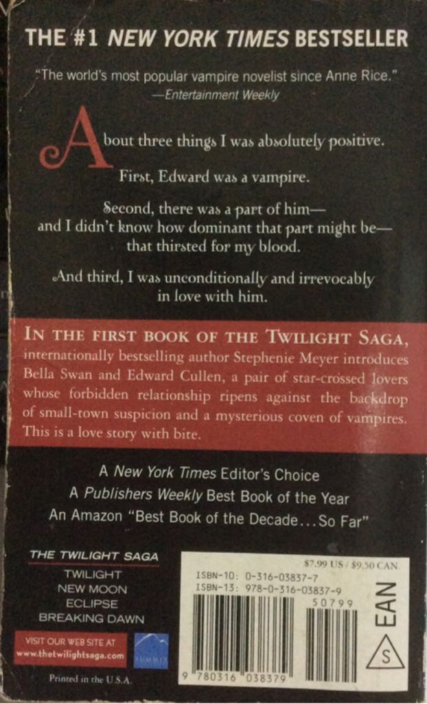 Twilight - Stephenie Meyer (Little Brown & Co - Paperback) book collectible [Barcode 9780316038379] - Main Image 2