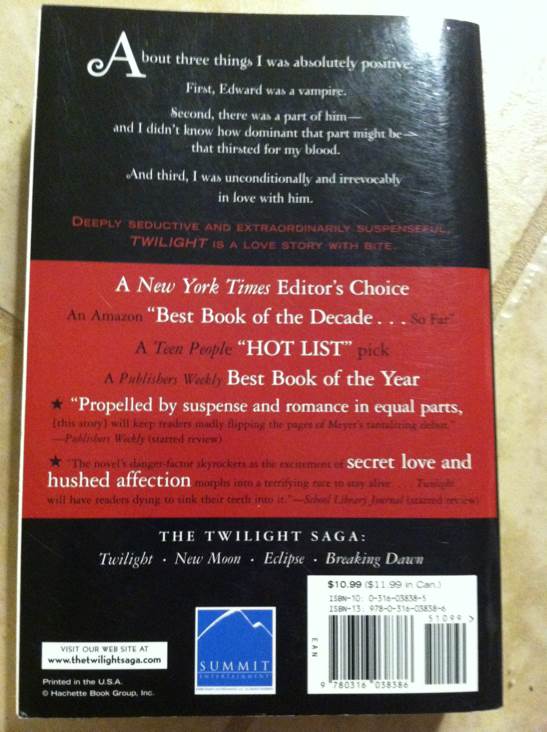 Twilight - Stephenie Meyer (Little, Brown - Paperback) book collectible [Barcode 9780316038386] - Main Image 2