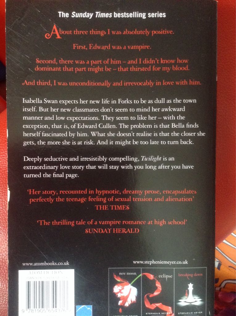 Twilight - Stephenie Meyer (Atom - Paperback) book collectible [Barcode 9781905654376] - Main Image 2