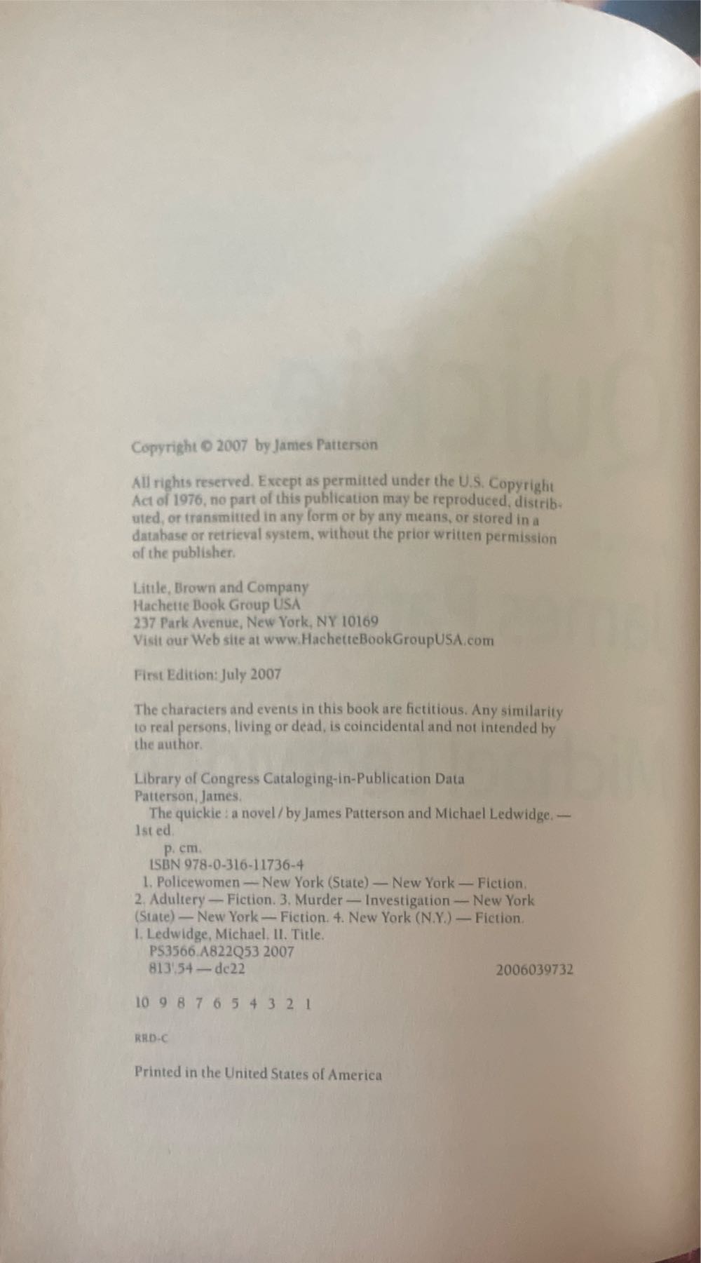 The Quickie - James Patterson (Little Brown and Company - Hardcover) book collectible [Barcode 9780316117364] - Main Image 2