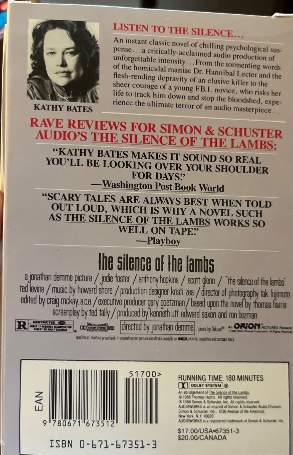 The Silence Of The Lambs - Thomas Harris (Simon Schuster Audio - Audiobook) book collectible [Barcode 9780671673512] - Main Image 2