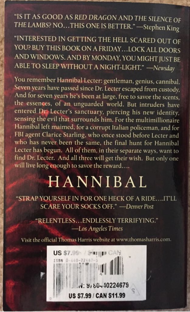 Hannibal - Thomas Harris (Dell - Paperback) book collectible [Barcode 9780440224679] - Main Image 2