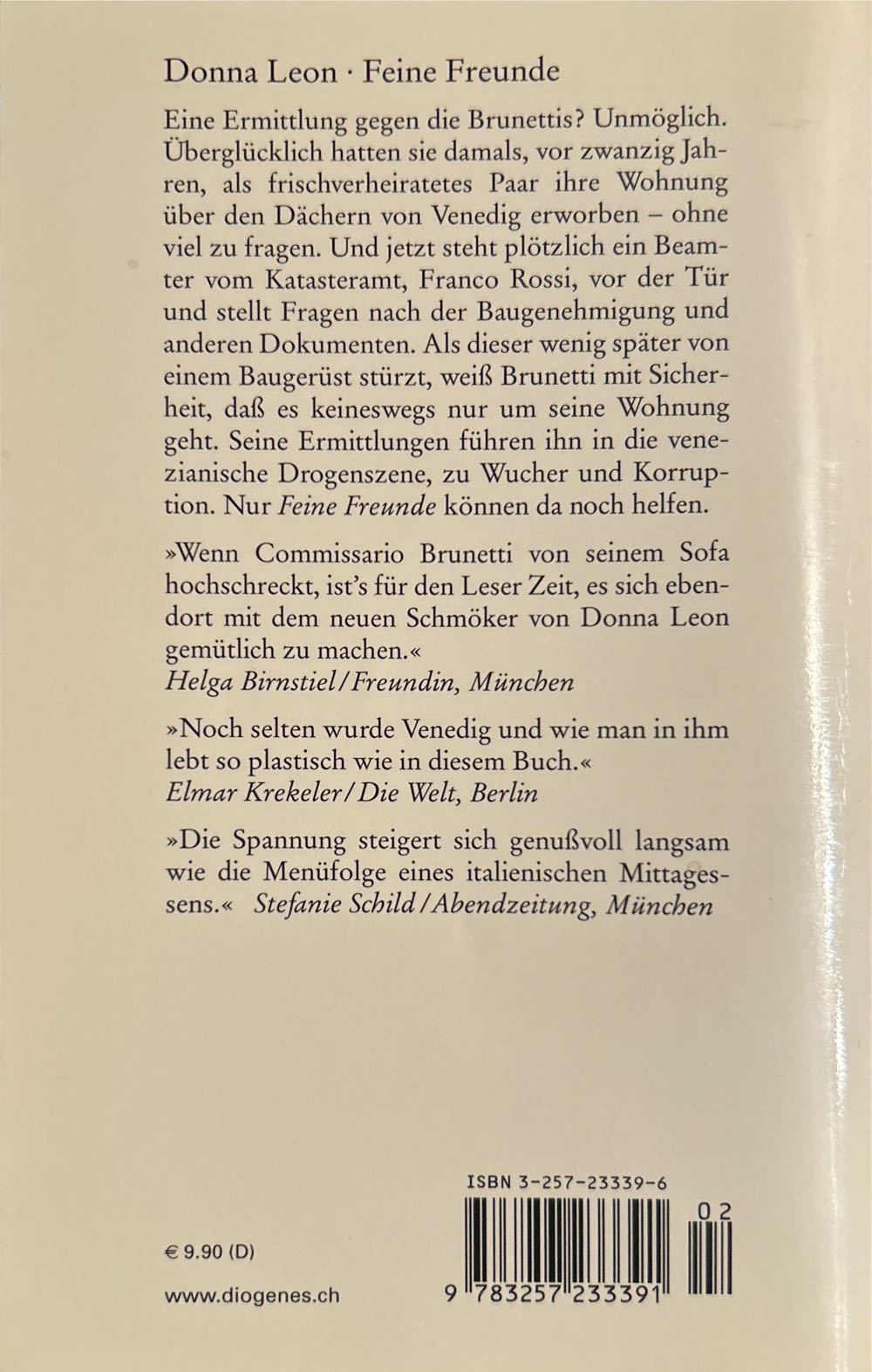 Feine Freunde - Donna Leon (Diogenes Verlag - Paperback) book collectible [Barcode 9783257233391] - Main Image 2