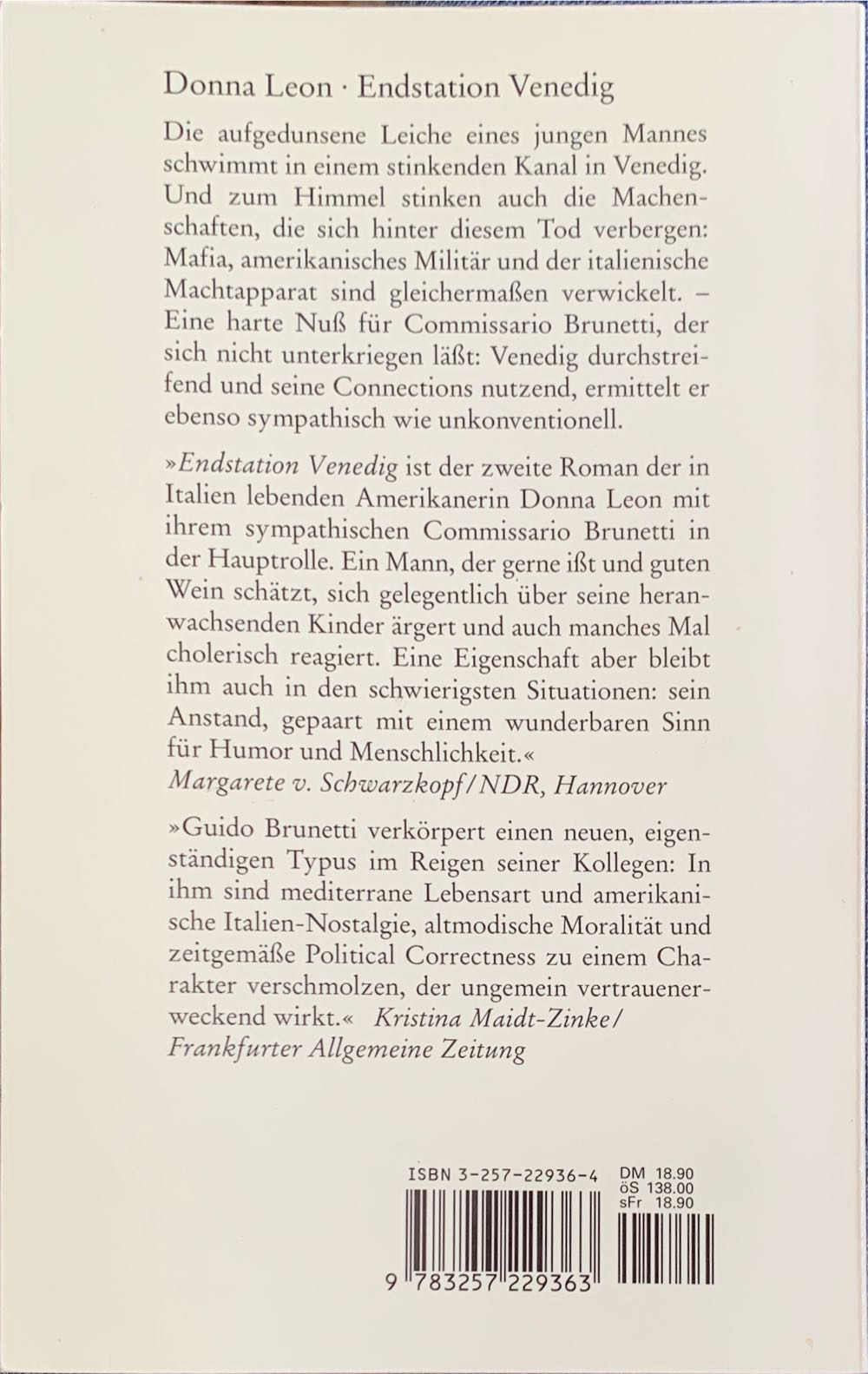 Endstation Venedig: Commissario Brunettis zweiter Fall - - Donna Leon (Diogenes Verlag - Paperback) book collectible [Barcode 9783257229363] - Main Image 2