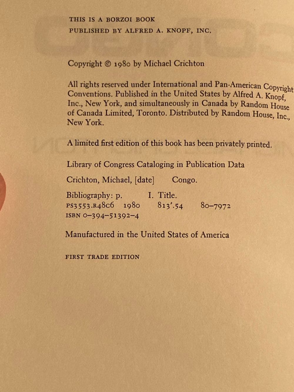 Congo - Michael Crichton (Alfred A. Knopf - Hardcover) book collectible - Main Image 4