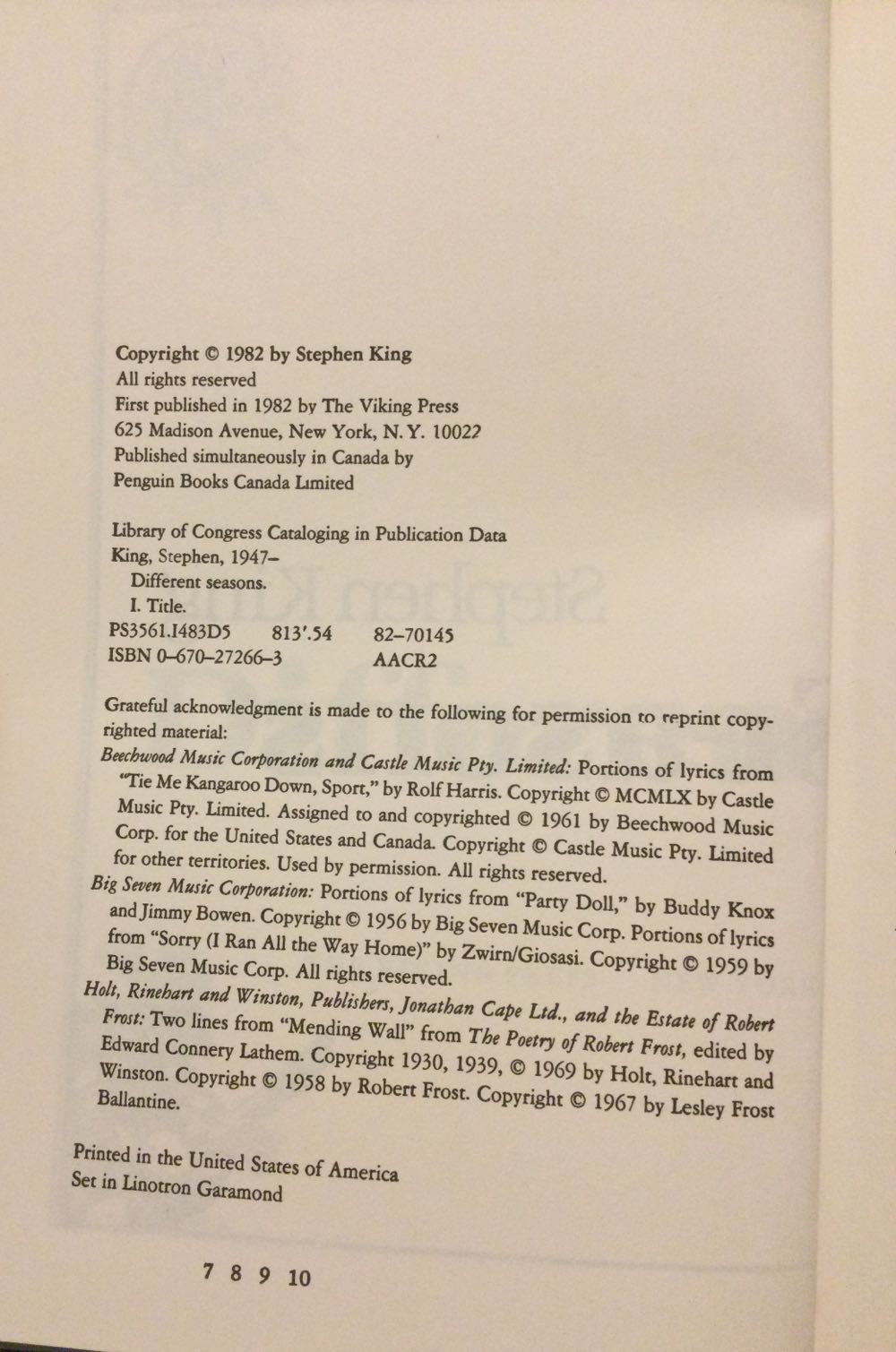 Different Seasons - Stephen King (Viking - Hardcover) book collectible [Barcode 9780670272662] - Main Image 3