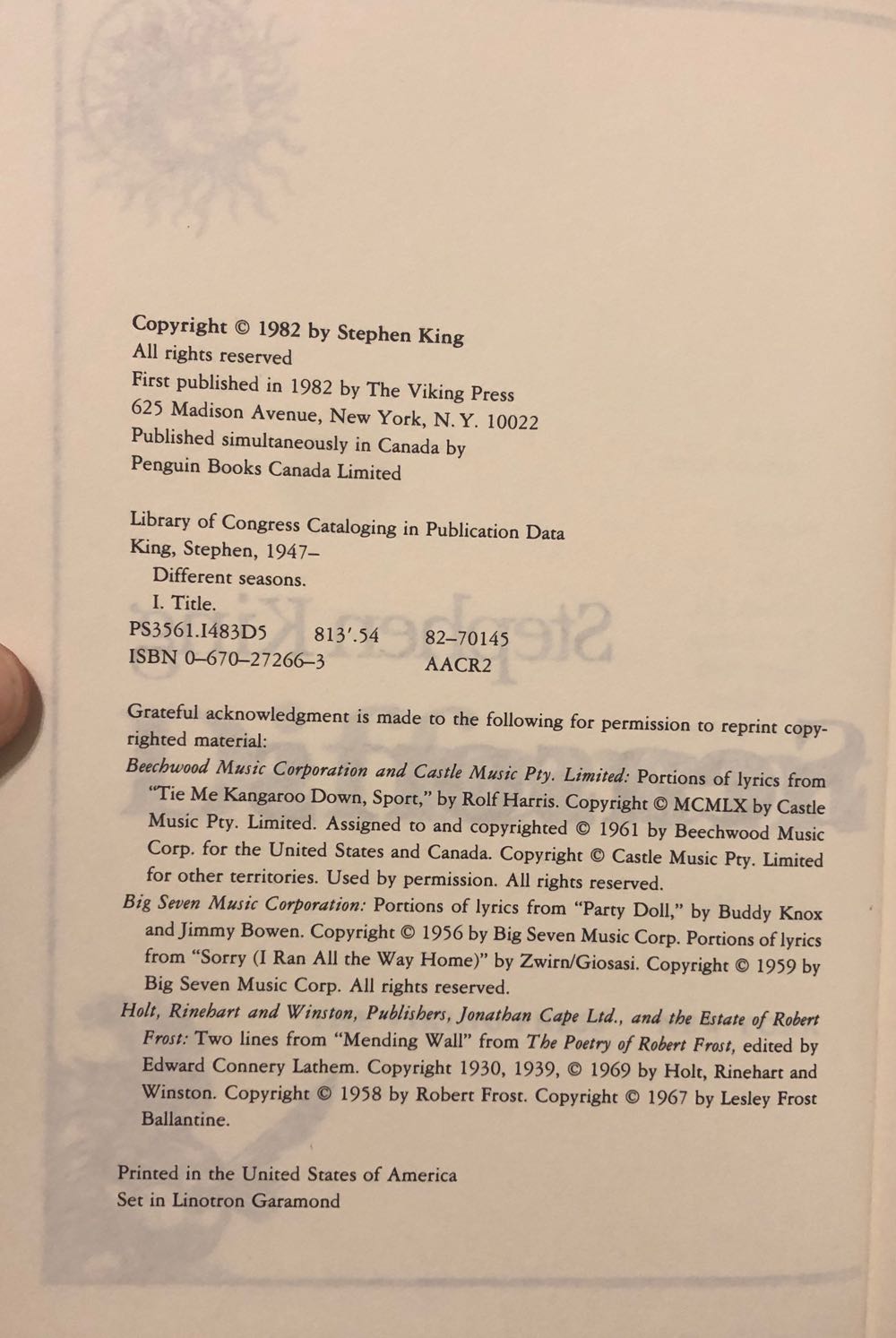 Different Seasons - Stephen King (The Viking Press - Hardcover) book collectible - Main Image 3