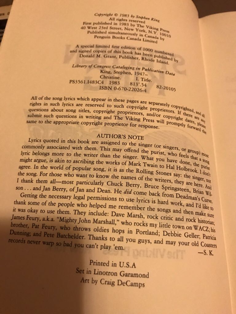 Christine - King, Stephen (Viking - Hardcover) book collectible [Barcode 0451128370] - Main Image 2