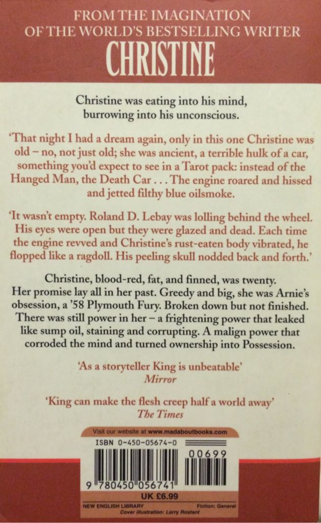 Christine - Stephen King (New English Library - Paperback) book collectible [Barcode 9780450056741] - Main Image 2