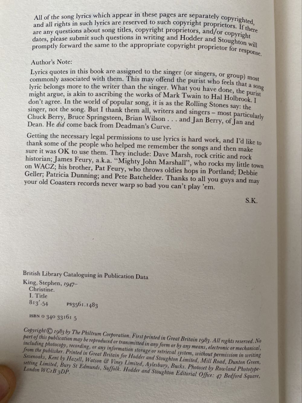 Christine - Stephen King (Hodder & Stoughton - Hardcover) book collectible - Main Image 2