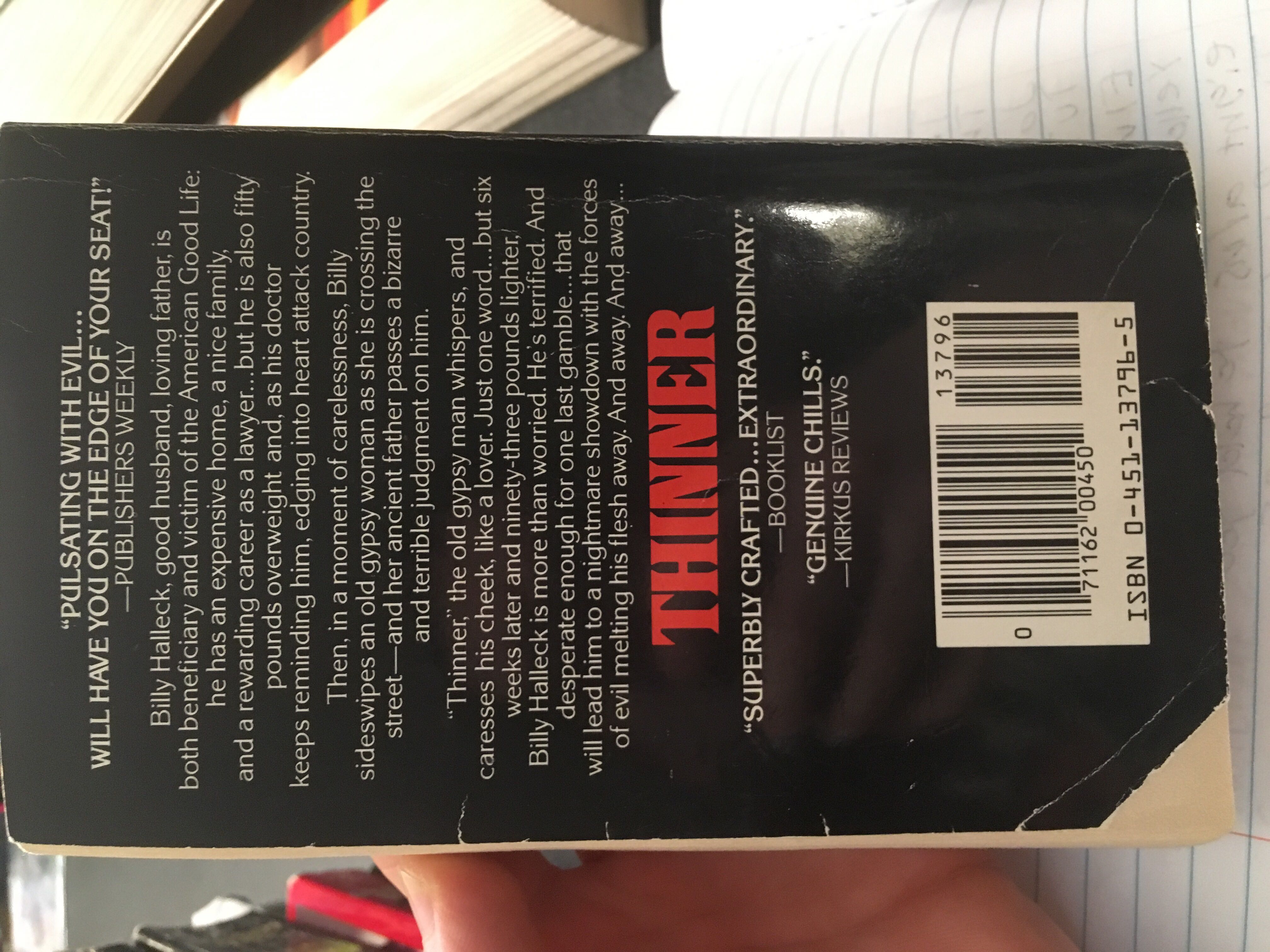 Thinner - Stephen King (Signet - Paperback) book collectible [Barcode 0451137965] - Main Image 2