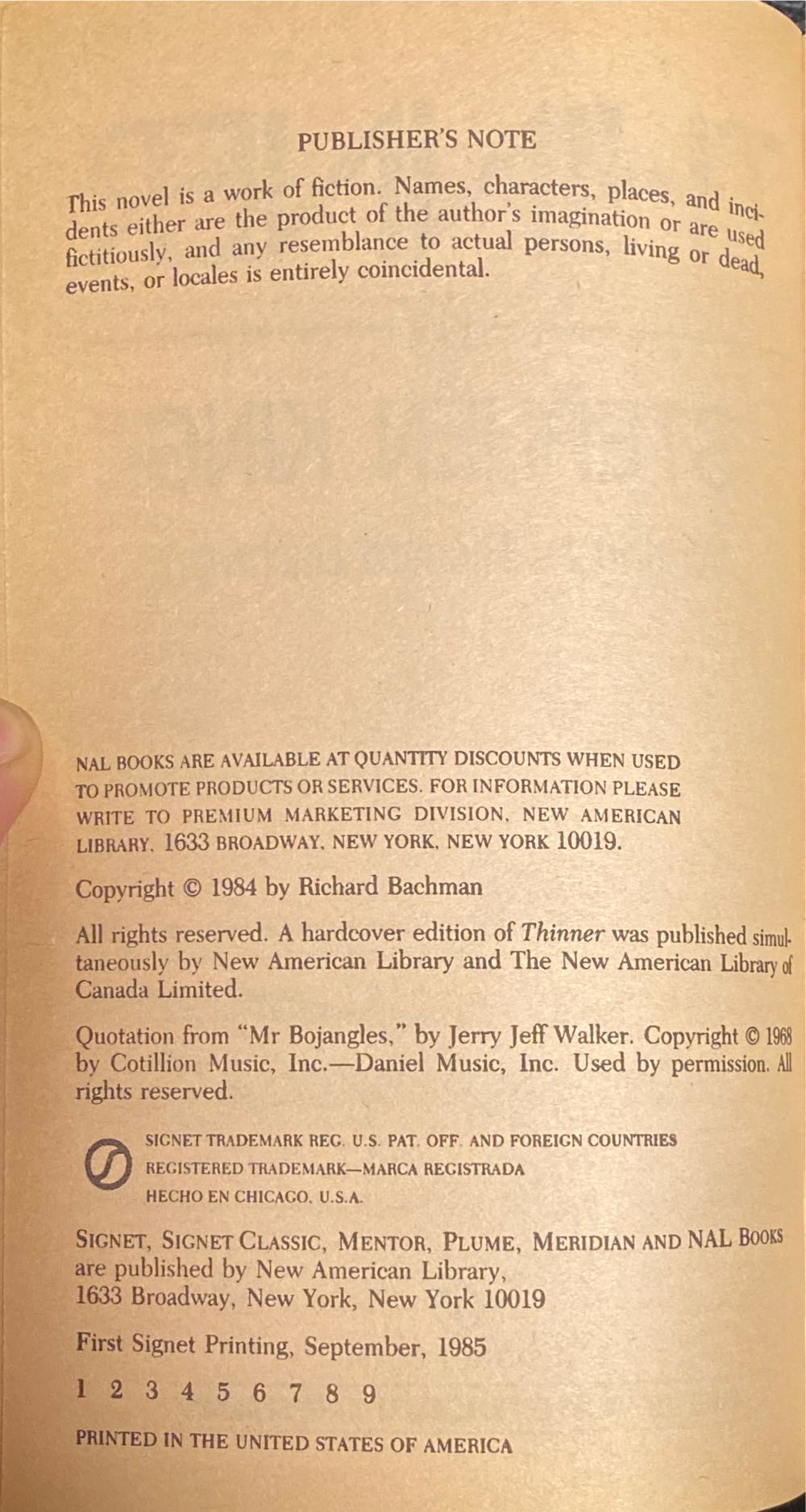 Thinner - Richard Bachman (Signet - Paperback) book collectible [Barcode 9780451137968] - Main Image 3