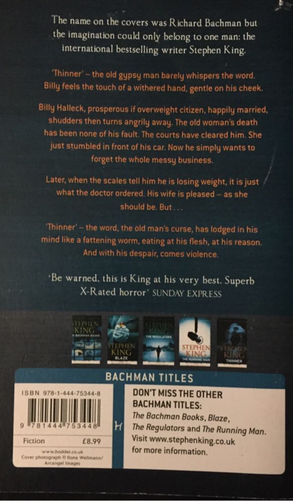 Thinner - Stephen King (Hodder & Stoughton - Paperback) book collectible [Barcode 9781444753448] - Main Image 2