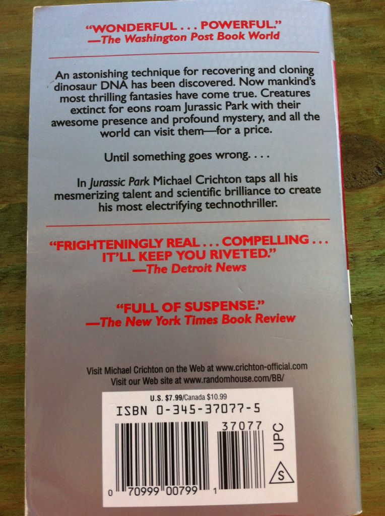 Jurassic Park - Michael Crichton (Ballantine Books - Mass Market Paperback) book collectible [Barcode 9780345370778] - Main Image 2
