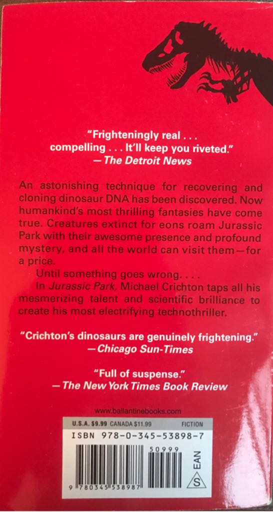 Jurassic Park - Michael Crichton (Ballantine Books - Paperback) book collectible [Barcode 9780345538987] - Main Image 2