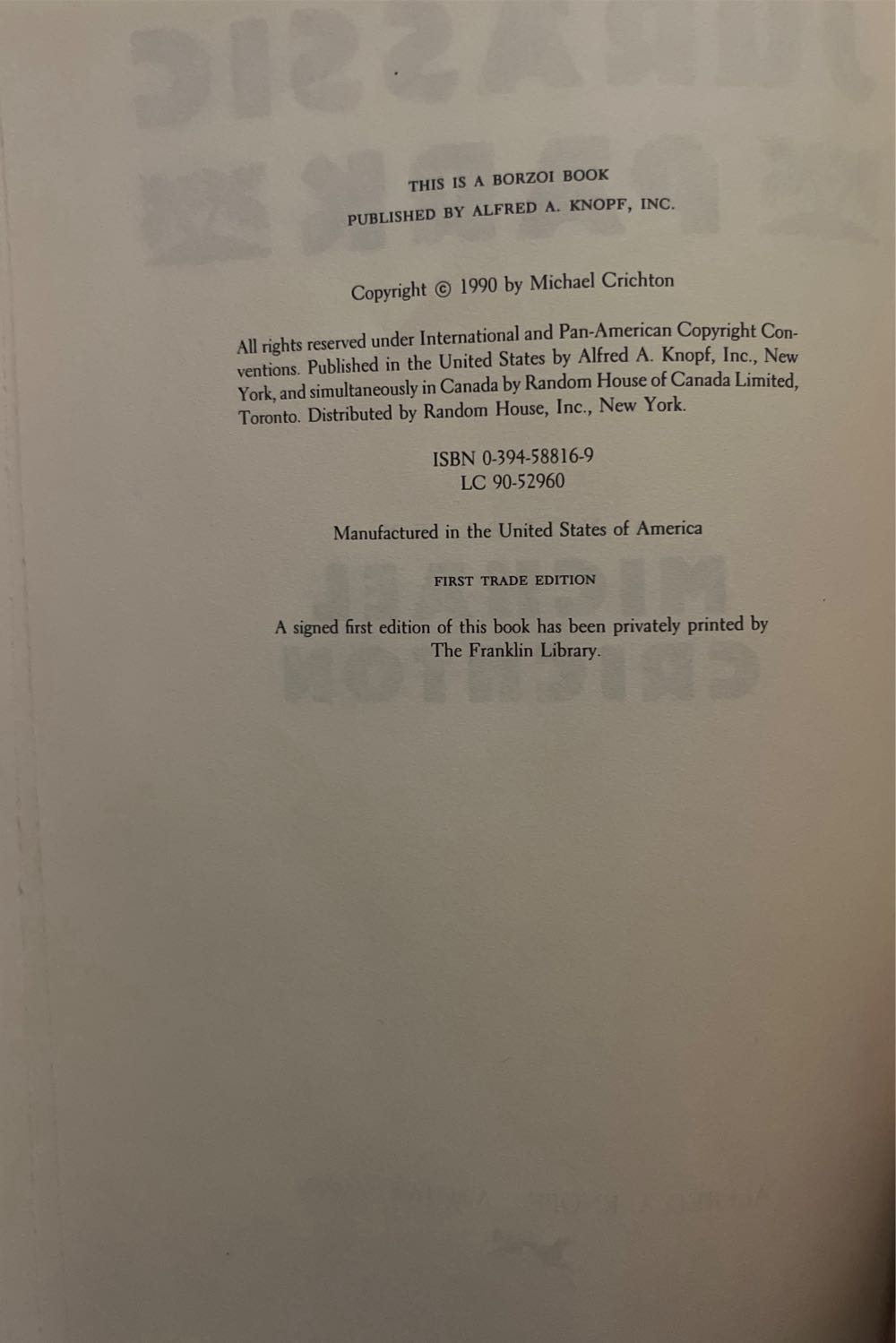 Jurassic Park - Michael Crichton (Barnes and Noble - Hardcover) book collectible [Barcode 9780394588162] - Main Image 4