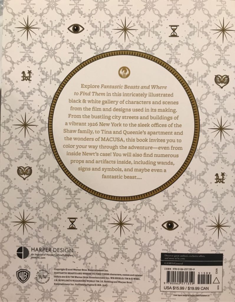 Fantastic Beasts and Where to Find Them Coloring Book - HarperCollins Publishers (Harper Design - Paperback) book collectible [Barcode 9780062571359] - Main Image 2