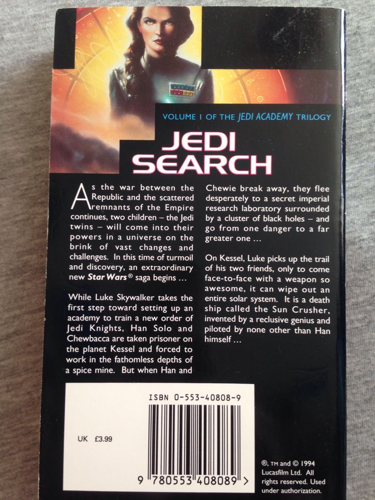 Star Wars: Jedi Academy: Jedi Search - Kevin J. Anderson (Bantam Books - Paperback) book collectible [Barcode 9780553408089] - Main Image 2