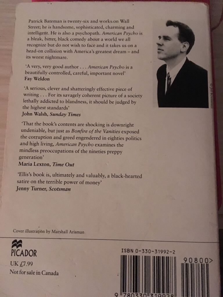 American Psycho - Bret Easton Ellis (Picador - Paperback) book collectible [Barcode 9780330319928] - Main Image 2