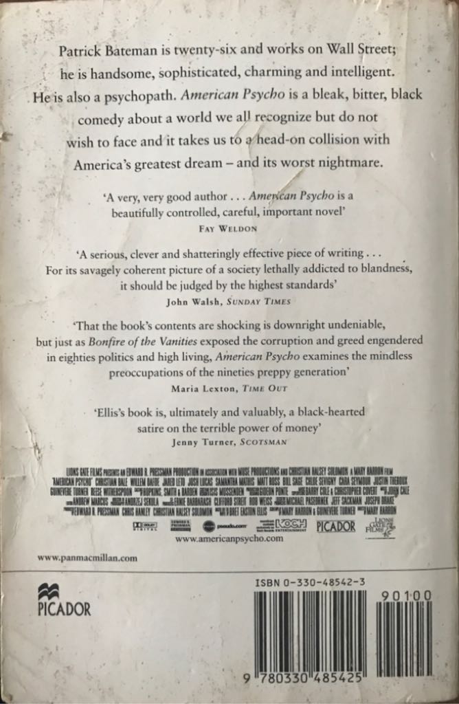 American Psycho - Bret Easton Ellis (Picador - Trade Paperback) book collectible [Barcode 9780330485425] - Main Image 2