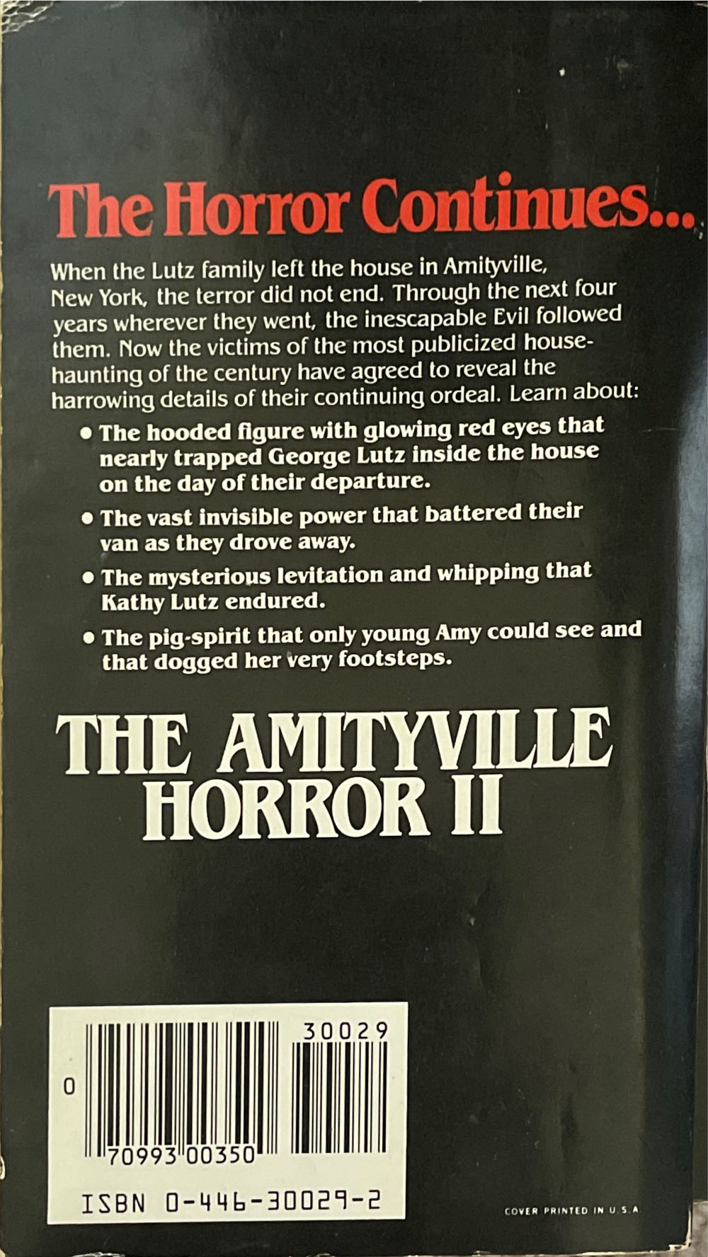 The Amityville Horror II - John G. Jones (Warner - Paperback) book collectible [Barcode 9780446300292] - Main Image 2