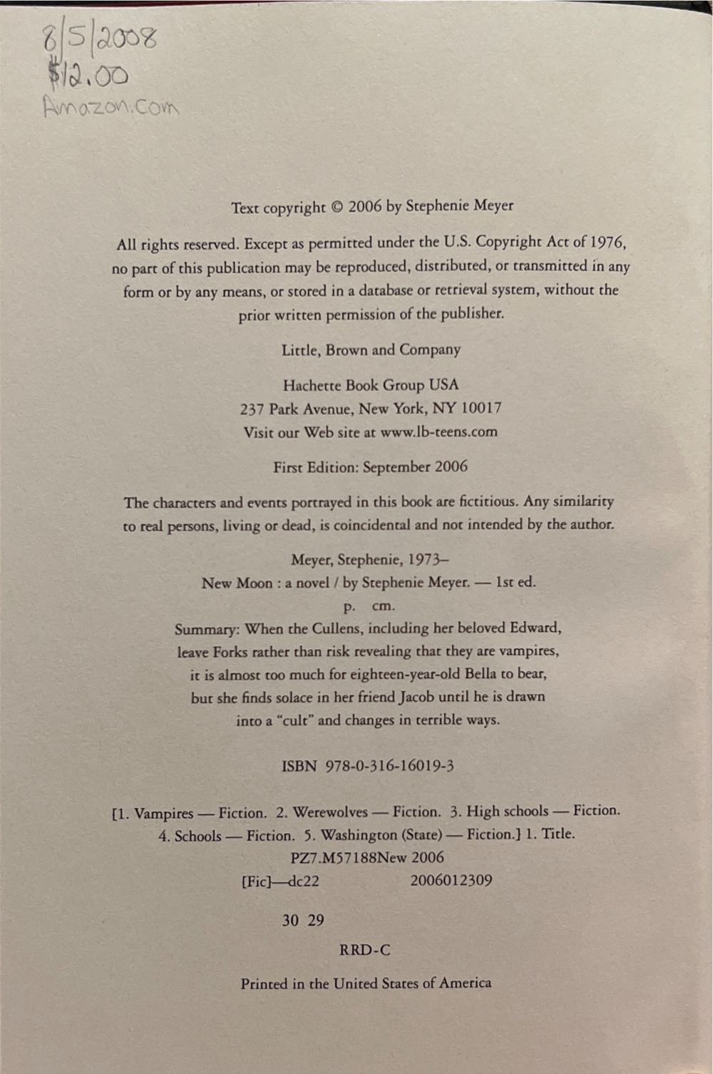 New Moon (Special Edition)  - Stephenie Meyer (Little Brown & Company - Hardcover) book collectible [Barcode 9780316160193] - Main Image 3