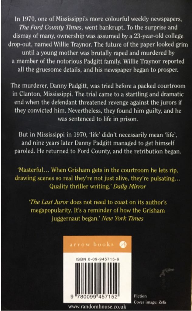 Last Juror, The - John Grisham (Random House - Paperback) book collectible [Barcode 9780099457152] - Main Image 2