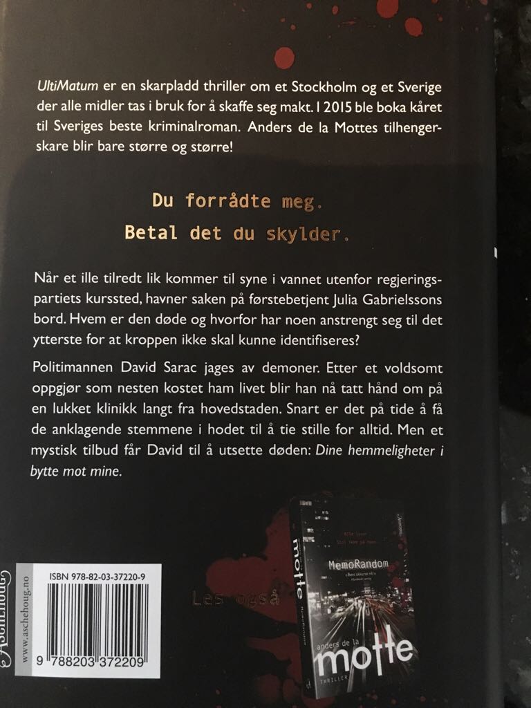 Ultimatum - Anders De La Motte book collectible [Barcode 9788203372209] - Main Image 2