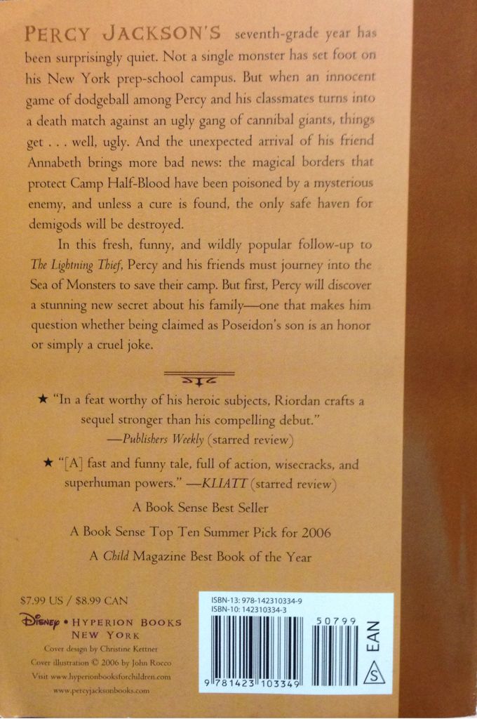 Sea of Monsters, The - Rick Riordan (Disney / Hyperion - Paperback) book collectible [Barcode 9781423103349] - Main Image 2