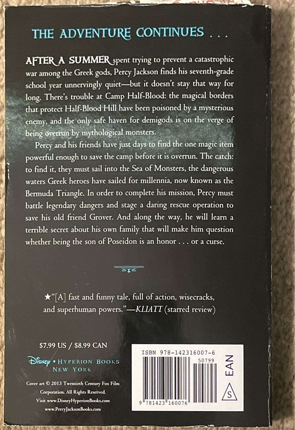 The Sea Of Monsters - Rick Riordan (Hyperion - Paperback) book collectible [Barcode 9781423160076] - Main Image 2