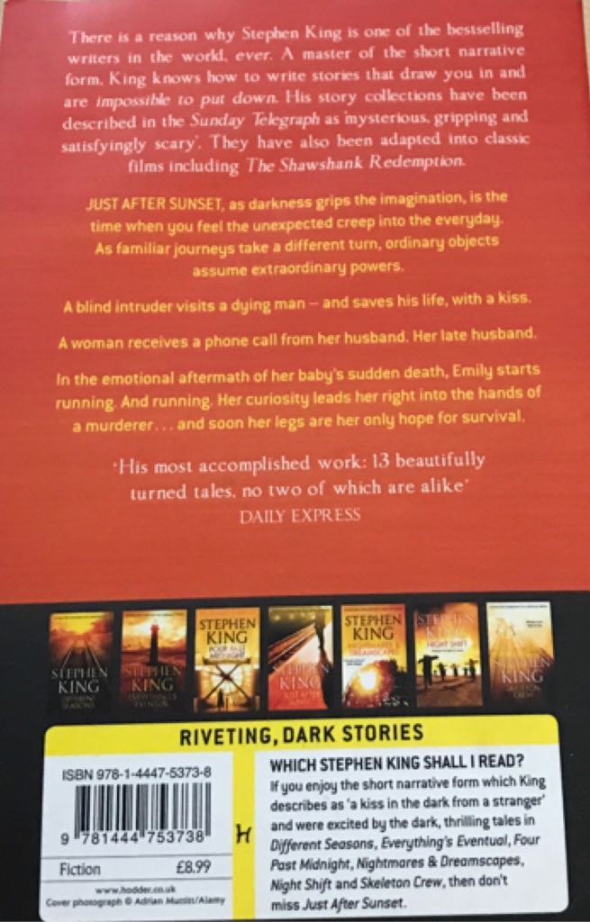Just After Sunset - Stephen King book collectible [Barcode 9781444753738] - Main Image 2