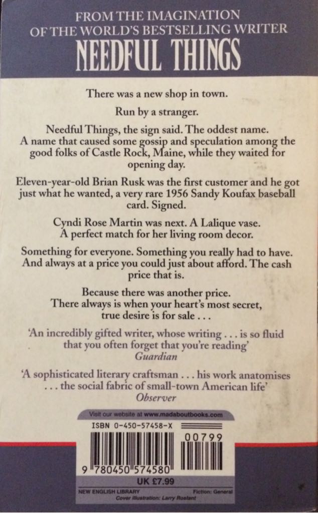 Needful Things - Stephen King (Hodder &  Stoughton - Hardcover) book collectible [Barcode 0340546735] - Main Image 2