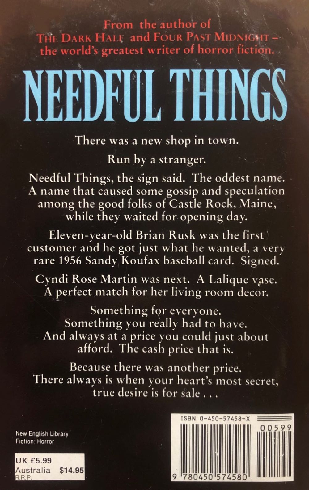 Needful Things - Stephen King (New English Library - Paperback) book collectible [Barcode 9780450574580] - Main Image 2