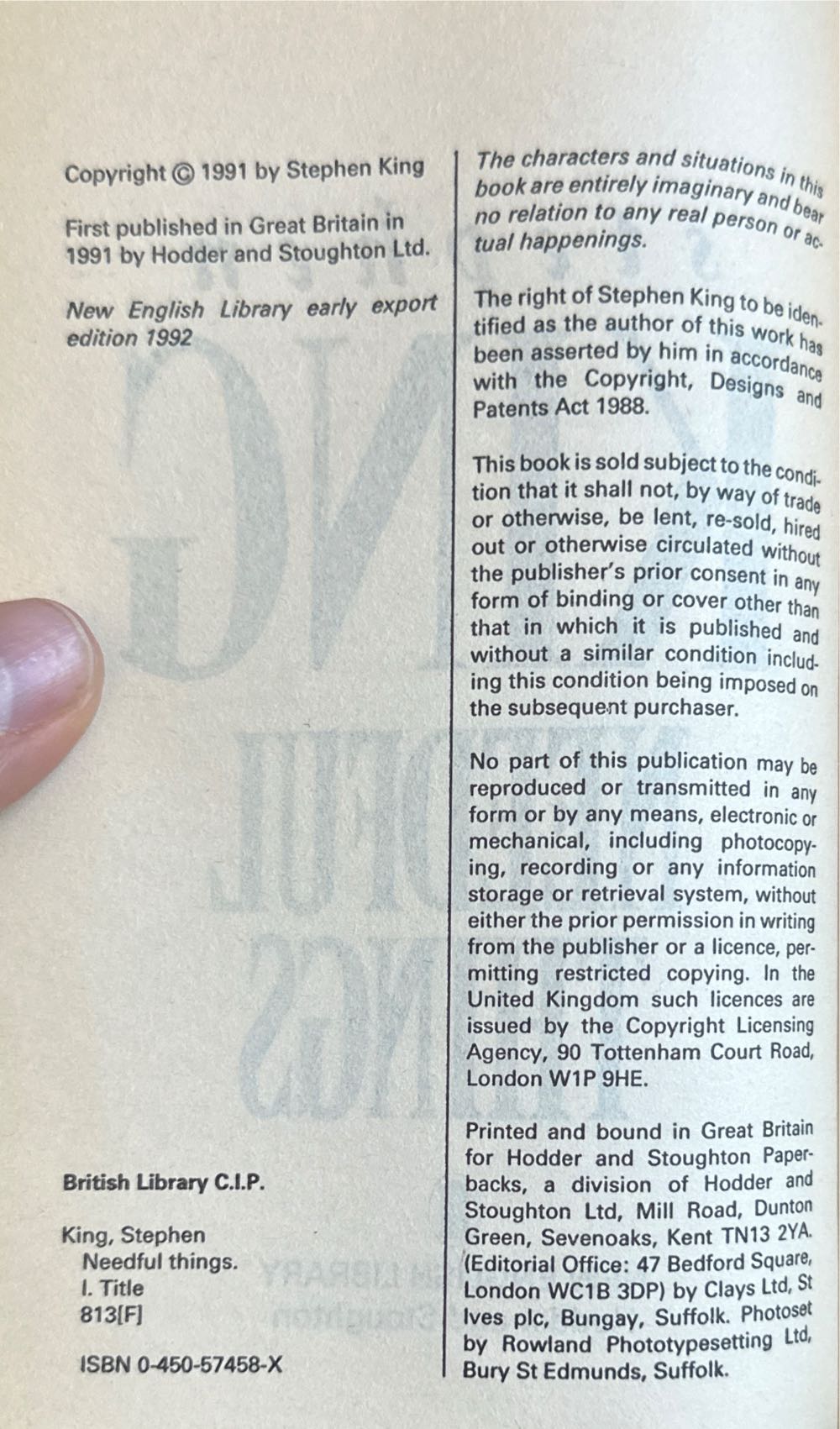 Needful Things - Stephen King (New English Library - Paperback) book collectible [Barcode 9780450574580] - Main Image 3