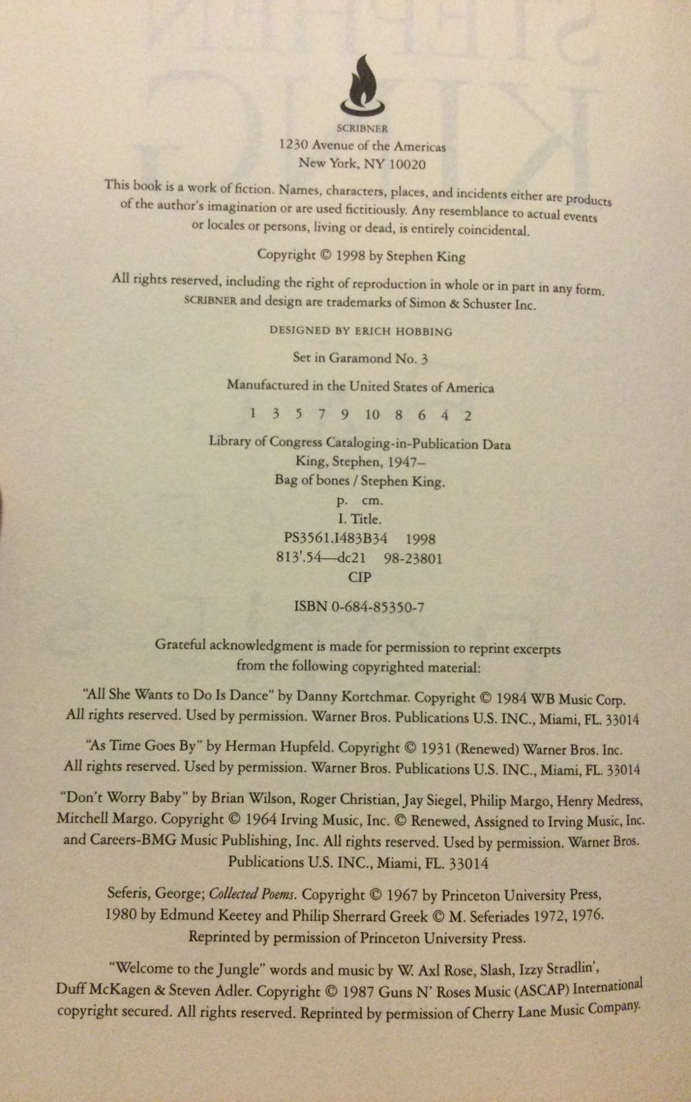 Bag Of Bones - Stephen King (Scribner - Hardcover) book collectible [Barcode 9780684853505] - Main Image 3