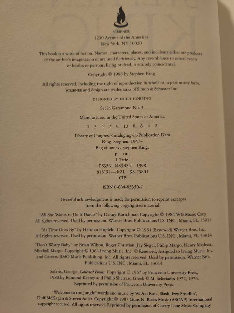 Bag Of Bones - Stephen King (Scribner - Hardcover) book collectible [Barcode 9780684853505] - Main Image 4