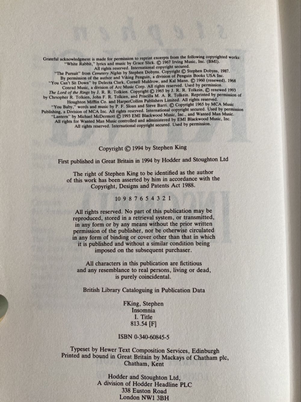 Insomnia - Stephen King (Hodder & Stoughton - Hardcover) book collectible [Barcode 9780340608456] - Main Image 3