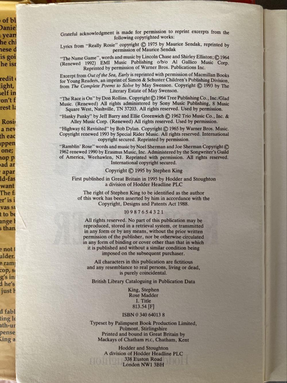 Rose Madder - Stephen King (Hodder & Stoughton - Hardcover) book collectible [Barcode 9780340640135] - Main Image 4