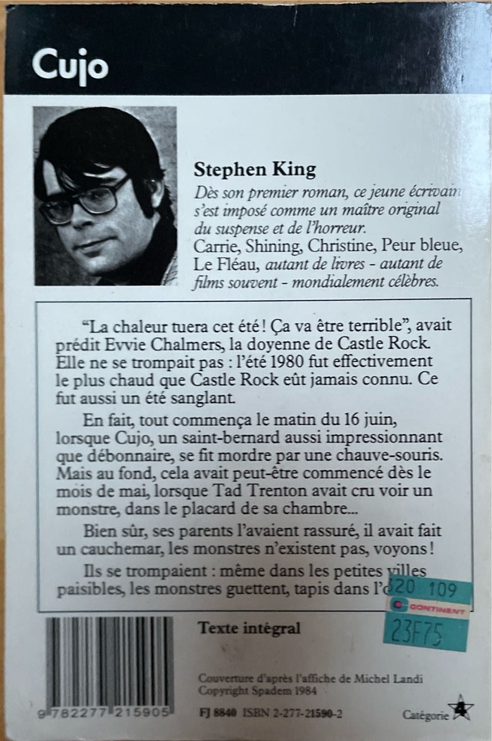 Cujo - Stephen King (J’ai Lu - Library Binding) book collectible [Barcode 9782277215905] - Main Image 2