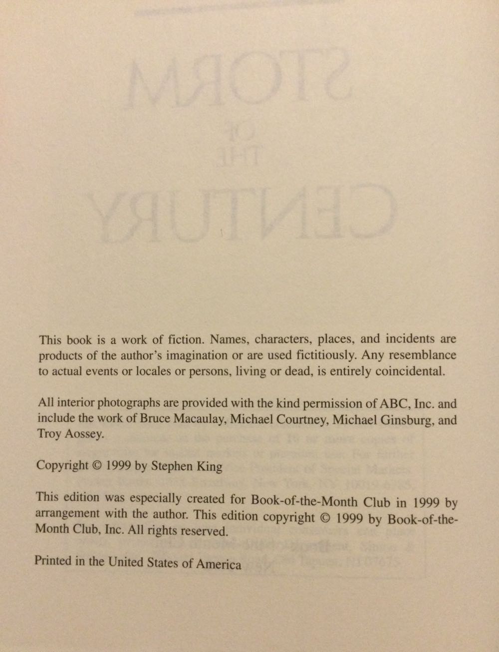 Storm of the Century - Stephen King (Book of The Month Club - Hardcover) book collectible [Barcode 9780965796934] - Main Image 3
